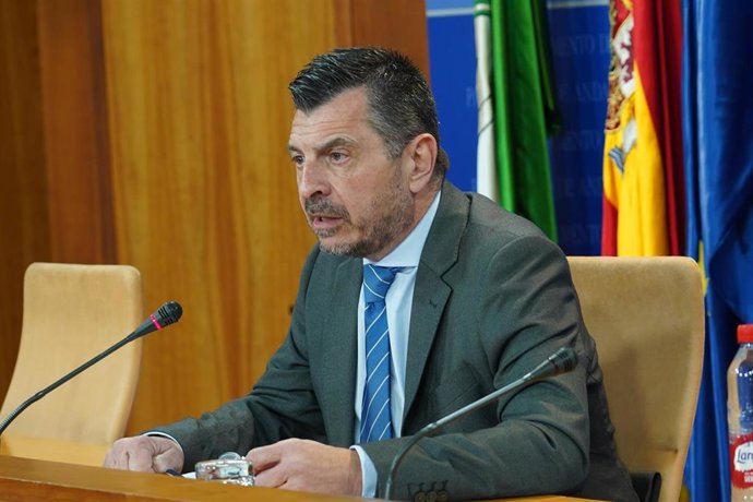 El portavoz del Grupo Parlamentario del PP-A , Toni Martín, este miércoles en rueda de prensa. 