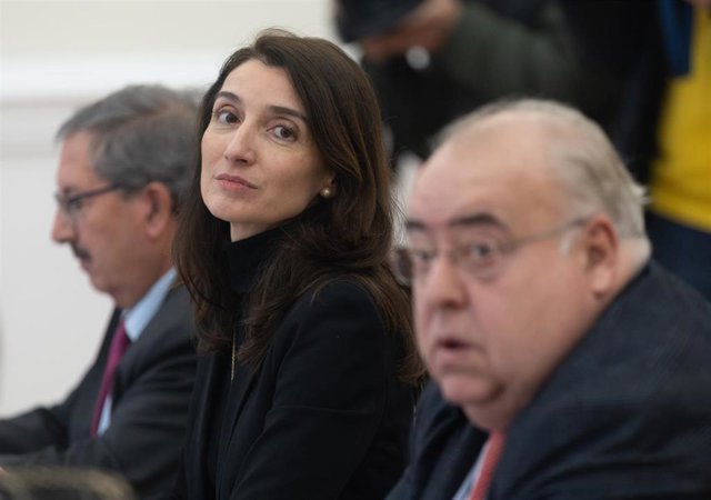 Archivo - La ministra de Justicia, Pilar Llop, durante su reunión con el presidente del Consejo General del Poder Judicial (CGPJ), Rafael Mozo, y el fiscal general del Estado, Álvaro García, en el Ministerio de Justicia, a 30 de diciembre de 2022, en Madr