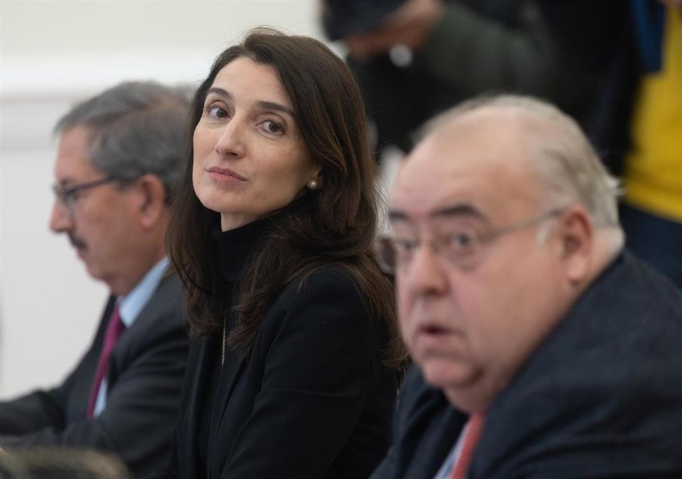 Archivo - La ministra de Justicia, Pilar Llop, durante su reunión con el presidente del Consejo General del Poder Judicial (CGPJ), Rafael Mozo, y el fiscal general del Estado, Álvaro García, en el Ministerio de Justicia, a 30 de diciembre de 2022, en Ma