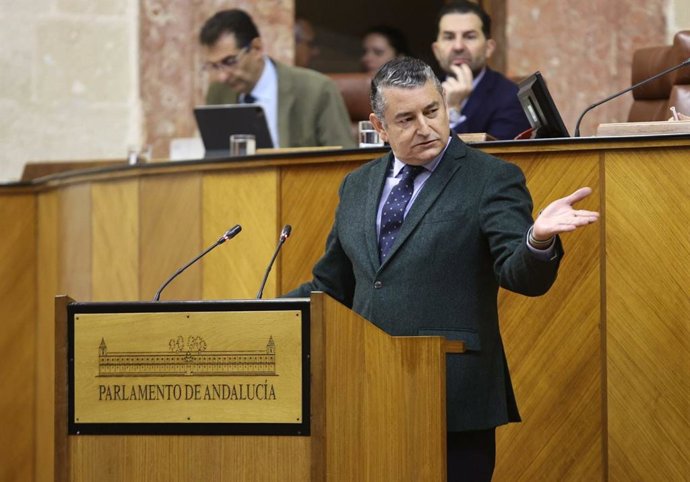 El consejero de Presidencia, Interior, Diálogo Social y Simplificación Administrativa, Antonio Sanz, este jueves ante el Pleno del Parlamento