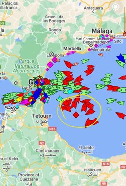 Mapa con los barcos que Ecologistas denuncia que "hacen bunkering sin control".