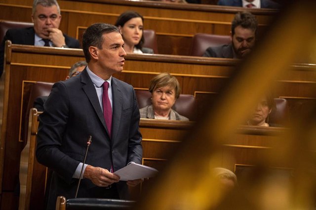 El presidente del Gobierno, Pedro Sánchez, interviene durante una sesión de control al Gobierno, en el Congreso de los Diputados.