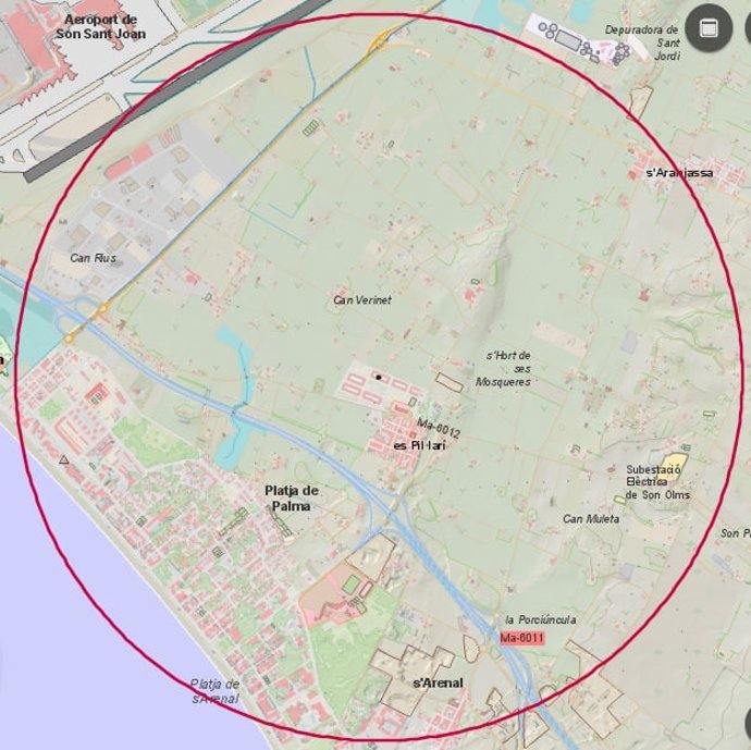 Radio de dos kilómetros de actuación del autoconsumo compartido de energía pública del barrio de Es Pillarí