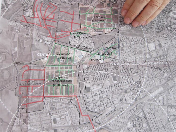 Archivo - Situación de la central de recogida neumática de RSU y zona de influencia en Córdoba, cuando se proyectó.