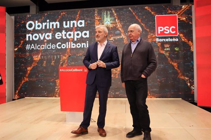 El candidat del PSC per Barcelona Lluís Rabell al costat de l'alcaldable Jaume Collboni.