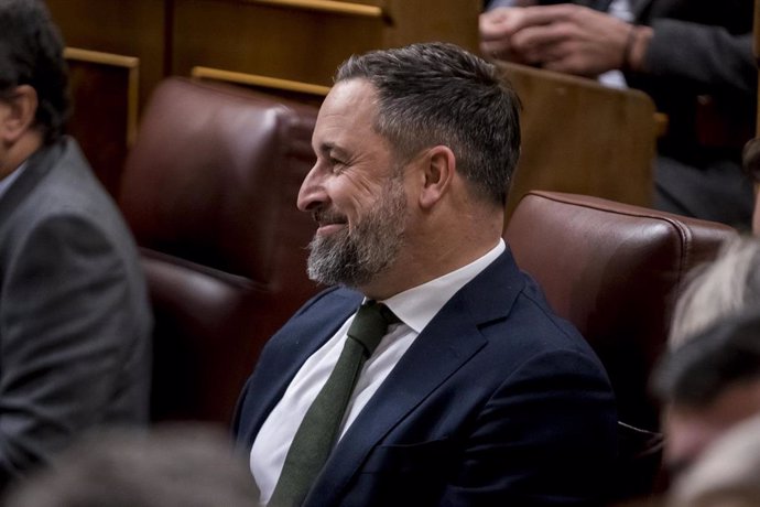 El líder de Vox, Santiago Abascal, durante una sesión plenaria en el Congreso de los Diputados, a 24 de enero de 2023, en Madrid (España). 