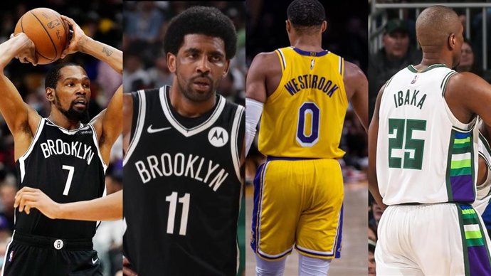 Los jugadores de la NBA Kevin Durant, Kyrie irving, Russell Westbrook y Serge Ibaka.