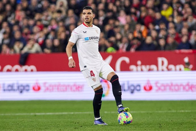 Karim Rekik of Sevilla FC in action during the spanish league, La Liga Santander, football match played between Sevilla FC and Elche CF at Ramon Sanchez Pizjuan stadium on January 28, 2023, in Sevilla, Spain.