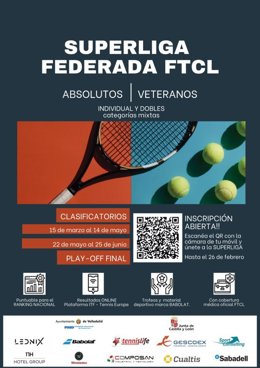 Cartel de la primera Superliga de Tenis organizada por la Federación de Castilla y León.