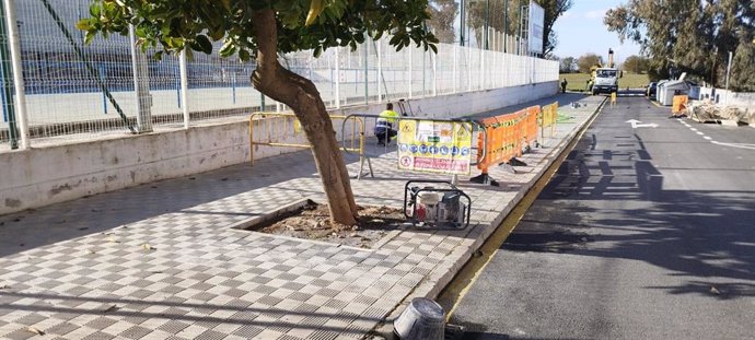 Obras de pavimentación en una calle de Bellavista.