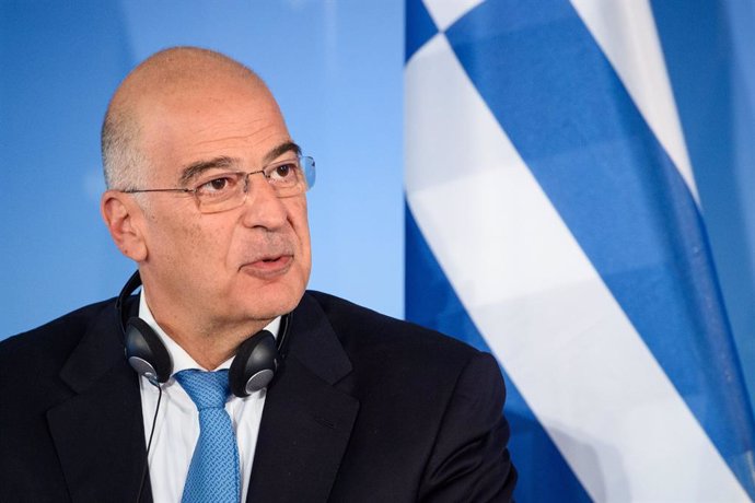 Archivo - FILED - 16 September 2019, Berlin: Nikos Dendias, Foreign Minister of Greece, answers journalists' questions during a joint press conference with his German counterpart Heiko Maas at the Federal Foreign Office. Dendias arrives Sunday to the Li