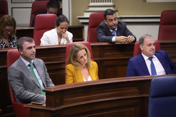 Manuel Domínguez (izquierda) en el Parlamento de Canarias
