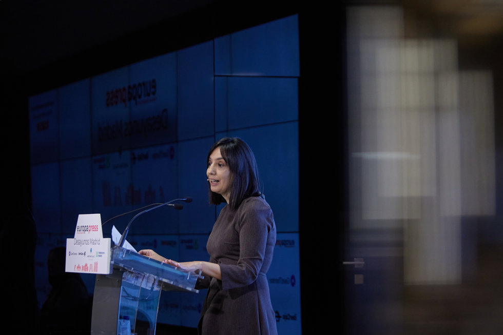 La delegada del Gobierno en la Comunidad de Madrid, Mercedes González, interviene durante un Desayuno Informativo de Europa Press, en el Auditorio Meeting Place, a 13 de febrero de 2023, en Madrid, (España).