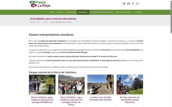 Rioja oferta 2.800 plazas a los centros educativos para realizar actividades de educación Ambiental en entorno