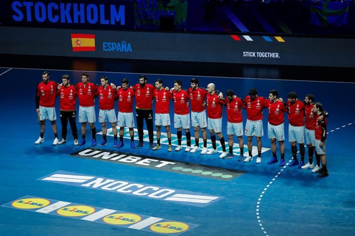 La selección española de balonmano antes del partido por el bronce ante Suecia en el Mundial 2023