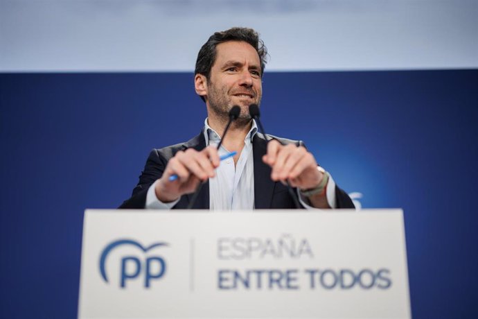 El portavoz del comité de campaña del PP, Borja Sémper, durante una rueda de prensa posterior a la reunión del Comité de Dirección del Partido Popular, a 13 de febrero de 2023, en Madrid (España). Durante la rueda de prensa, Borja Sémper, ha manifestado