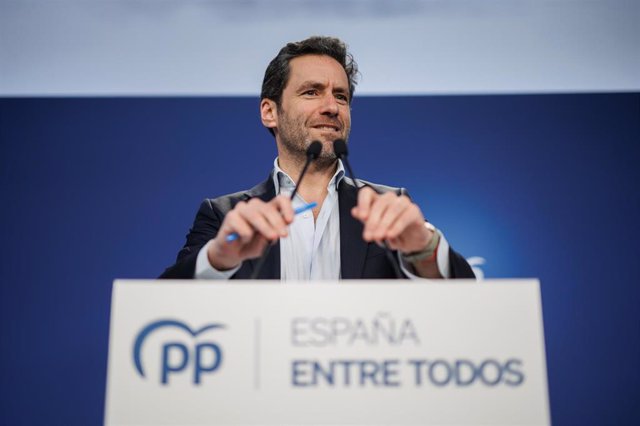 El portavoz del comité de campaña del PP, Borja Sémper, durante una rueda de prensa posterior a la reunión del Comité de Dirección del Partido Popular, a 13 de febrero de 2023, en Madrid (España). Durante la rueda de prensa, Borja Sémper, ha manifestado s
