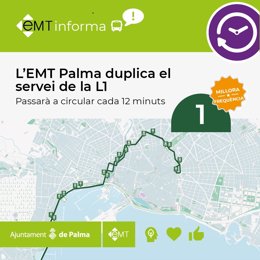 Cartel de refuerzo de la L1 en Palma.