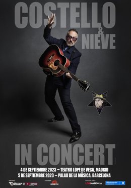 Cartel de los conciertos de Elvis Costello en Madrid y Barcelona