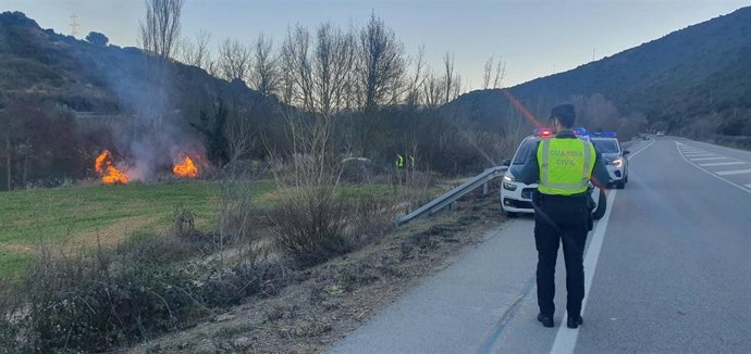 Imagen del incendio declarado en Liédena
