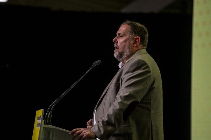 El president d'ERC, Oriol Junqueras, intervé durant el congrés d'Esquerra Republicana de Catalunya.