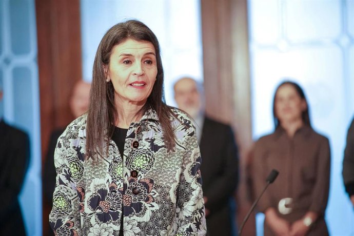 La consejera de Igualdad, Justicia y Políticas Sociales del Gobierno Vasco, Nerea Melgosa Vega, interviene durante el acto de toma de posesión de su nuevo cargo, en el Palacio de Ajuria Enea, a 14 de febrero de 2023, en Vitoria-Gasteiz, Álava, Euskadi 