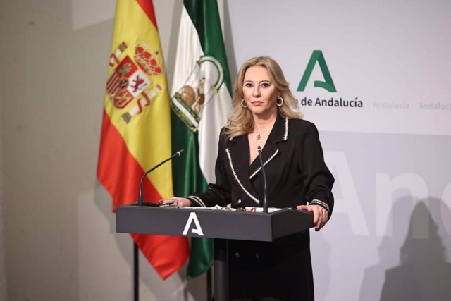 La consejera andaluza de Economía, Hacienda y Fondos Europeos, Carolina España, este martes, en la rueda de prensa posterior a la reunión del Consejo de Gobierno