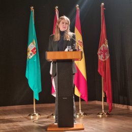La secretaria de Estado de Energía, Sara Aagensen durante su intervención en el acto de presentación del proyecto de hidrógeno verde en La Robla (León).