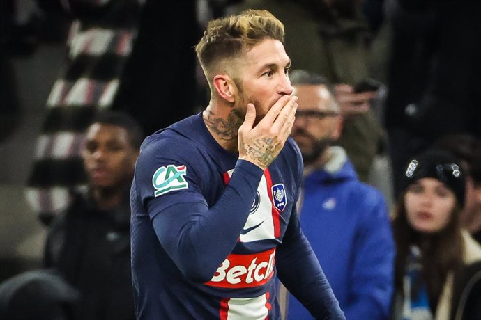 Sergio RAMOS of PSG celebrates his goal during the French Cup, round of 16 football match between Olympique de Marseille and Paris Saint-Germain on February 8, 2023 at Velodrome stadium in Marseille, France - Photo Matthieu Mirville / DPPI