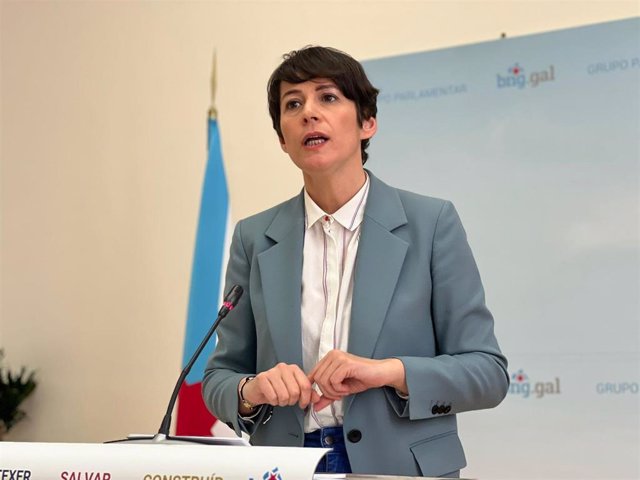 La portavoz nacional del BNG, Ana Pontón, en rueda de prensa este miércoles en el Parlamento de Galicia