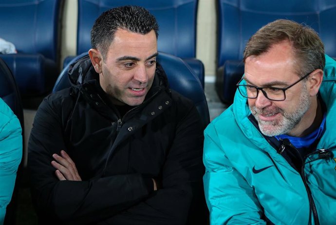 Xavi Hernandez, head coach of FC Barcelona, looks on during the Santander League match between Villareal CF and FC Barcelona at the La Ceramica Stadium on February 12, 2023, in Castellon, Spain.