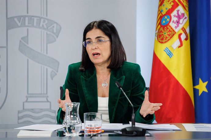 La ministra de Sanidad, Carolina Darias, durante una rueda de prensa posterior al Consejo de Ministros, en el Palacio de la Moncloa, a 14 de febrero de 2023, en Madrid (España). El Consejo de Ministros ha aprobado hoy la subida del Salario Mínimo Interp