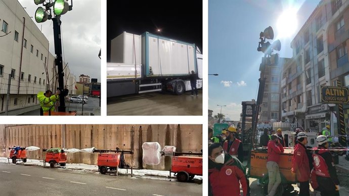 Grupos electrógenos, torres de luz y herramientas donadas por OHLA a los equipos de rescate en Turquía