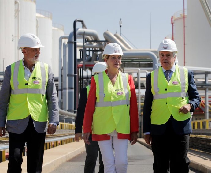 La presidenta del Puerto de Huelva, Pilar Miranda, durante una visita a las instalaciones de Decal. Archivo.