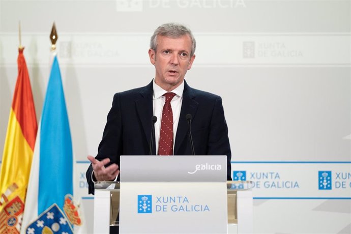 El presidente de la Xunta, Alfonso Rueda, en la rueda de prensa semanal tras el Consello de la Xunta.