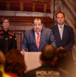 Imagen del conseller de Interior, Joan Ignasi Elena, durante la rueda de prensa posterior a la Junta de Seguridad de Barcelona