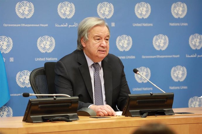 Archivo - El secretario general de Naciones Unidas, António Guterres, en la conferencia de final de año en la sede de la ONU en Nueva York