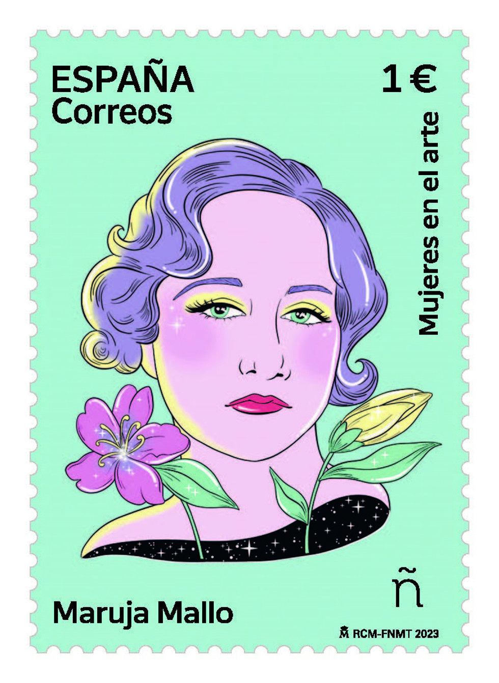 Reproducción del sello dedicado a Maruja Mallo.