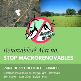 Cartel de la campaña 'Stop Macrorrenovables' contra el megaparque de Selva.