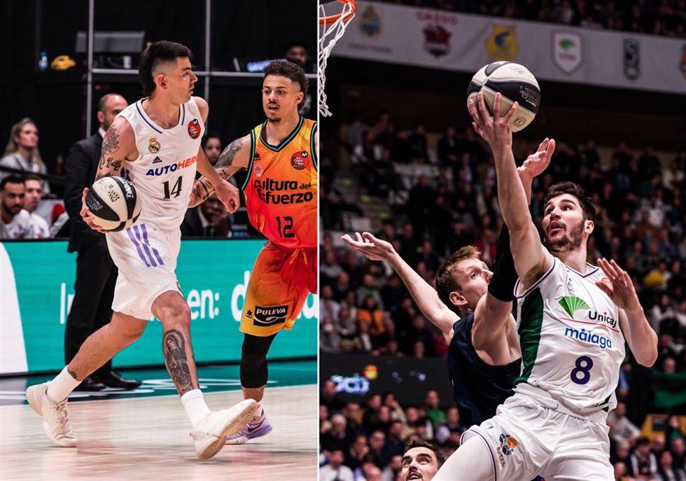 Gabriel Deck (Real Madrid) y Darío Brizuela (Unicaja) en sus partidos de cuartos de final de la Copa del Rey de Badalona 2023
