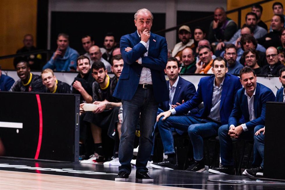 Txus Vidorreta, Head coach of Lenovo Tenerife gestures during the ACB Copa del Rey Badalona '23 Quarter Finals match between Lenovo Tenerife and Gran Canaria at Palau Olimpic de Badalona on February 17, 2023 in Badalona, Barcelona, Spain.