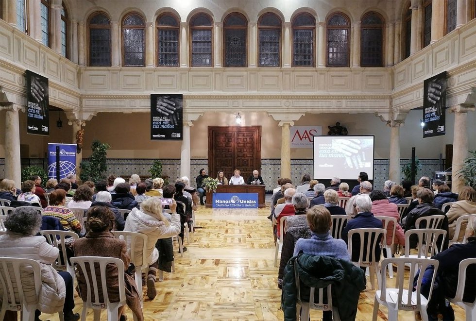 Presentación de los proyectos de Manos Unidas de Teruel con motivo de la campaña contra el hambre 64, que este año lleva de lema 'Frenar la desigualdad está en tus mandos'.