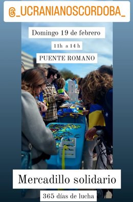 La Asociación de Ucranianos en Córdoba organiza en el Puente Romano de Córdoba un mercadillo solidario cuando se cumple el día 24 de febrero un año desde el inicio de la invasión del país por Rusia.