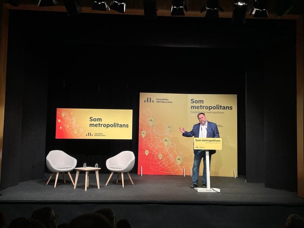 El presidente de ERC, Oriol Junqueras, en la Conferencia Metropolitana de ERC en Barcelona
