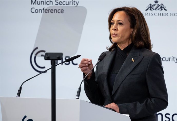 18 February 2023, Bavaria, Munich: Kamala Harris, Vice President of the United States, attends the Security Conference. The 59th Munich Security Conference (MSC) will take place from February 17 to 19, 2023, at the Bayerischer Hof Hotel in Munich.