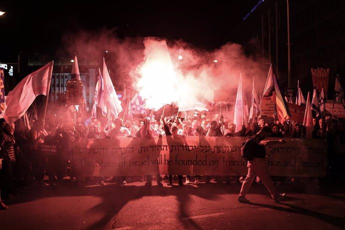 Marcha contra la reforma judicial del primer ministro, Benjamin Netanyahu, en Tel Aviv (Israel)