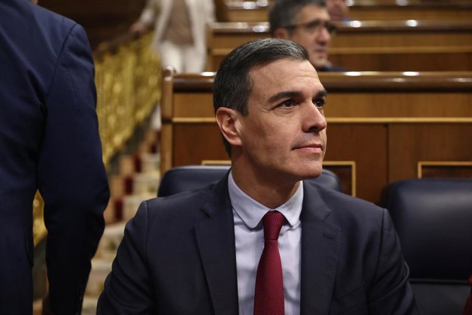 El presidente del Gobierno, Pedro Sánchez, durante una sesión plenaria, en el Congreso de los Diputados.