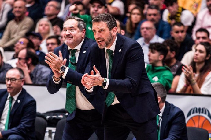 Ibon Navarro, Head coach of Unicaja gestures during the ACB Copa del Rey Badalona 23 Final match between Lenovo Tenerife  and Unicaja  at Palau Olimpic de Badalona on February 19, 2023 in Badalona, Barcelona, Spain.