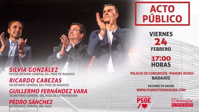Cartel del acto de Pedro Sánchez en Badajoz con Guillermo Fernández Vara