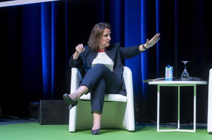 La vicepresidenta Tercera y ministra para la Transición Ecológica y el Reto Demográfico y moderadora, Teresa Ribera, interviene en SPIREC 2023, en IFEMA de Madrid